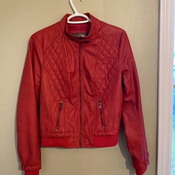 Ci Sono by Cavalini Red Faux Leather Moto Jacket Women’s Size Medium Quilted - Picture 1 of 8